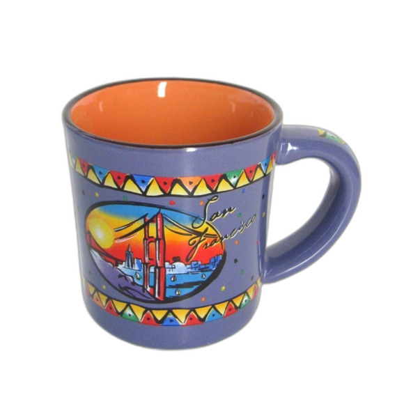 San Francisco Coffee Mug Purple Gold Ceramic Landmarks Alcatraz Golden Gate - Picture 1 of 4